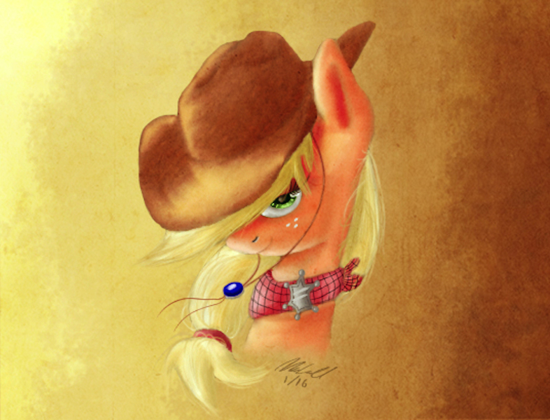 Size: 1280x977 | Tagged: applejack, artist:mcmeg29, bandana, derpibooru import, safe, sheriff, sheriffjack, solo