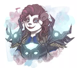 Size: 2570x2264 | Tagged: armor, artist:mscootaloo, crossover, derpibooru import, female, pandaren, pinkie pie, safe, shaman, simple background, solo, warcraft, white background, world of warcraft