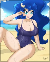 Size: 5331x6667 | Tagged: absurd resolution, armpits, artist:thebrokencog, big breasts, bikini, breasts, busty princess luna, clothes, derpibooru import, female, human, humanized, princess luna, solo, solo female, suggestive, swimsuit, wet