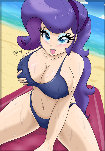 Size: 4542x6521 | Tagged: absurd resolution, artist:thebrokencog, bikini, breasts, busty rarity, clothes, derpibooru import, erect nipples, female, human, humanized, nipple outline, nudity, questionable, rarity, solo, solo female, swimsuit