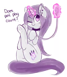 Size: 1280x1477 | Tagged: suggestive, artist:wickedsilly, derpibooru import, oc, oc:wicked silly, unofficial characters only, pony, unicorn, collar, cute, ear fluff, female, leash, magic, pet play, piercing, plot, solo, solo female, telekinesis