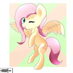 Size: 2647x2671 | Tagged: safe, artist:papibabidi, derpibooru import, fluttershy, pegasus, pony, female, mare, one eye closed, solo, wink