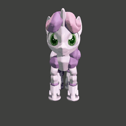Size: 562x562 | Tagged: safe, artist:fillerartist, derpibooru import, sweetie belle, pony, robot, robot pony, unicorn, 3d, animated, blender, female, filly, foal, gif, hooves, horn, plot, rotation, simple background, smiling, solo, sweetie bot