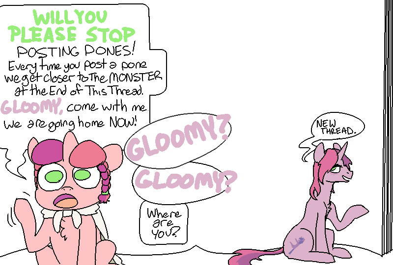 Size: 800x540 | Tagged: 4chan, artist:nobody, derpibooru import, dialogue, mlpg, oc, oc:gloomy, oc:marker pony, parody, safe, sesame street, the monster at the end of this book, unofficial characters only