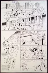 Size: 663x1000 | Tagged: artist:andypriceart, black and white, canterlot, clock, comic, derpibooru import, flam, flim, grayscale, idw, lineart, opossum, princess luna, safe, tiberius, traditional art