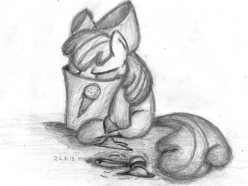 Size: 2088x1560 | Tagged: apple bloom, artist:aemantaslim, derpibooru import, food, ice cream, monochrome, safe, sketch, sleeping, solo, traditional art