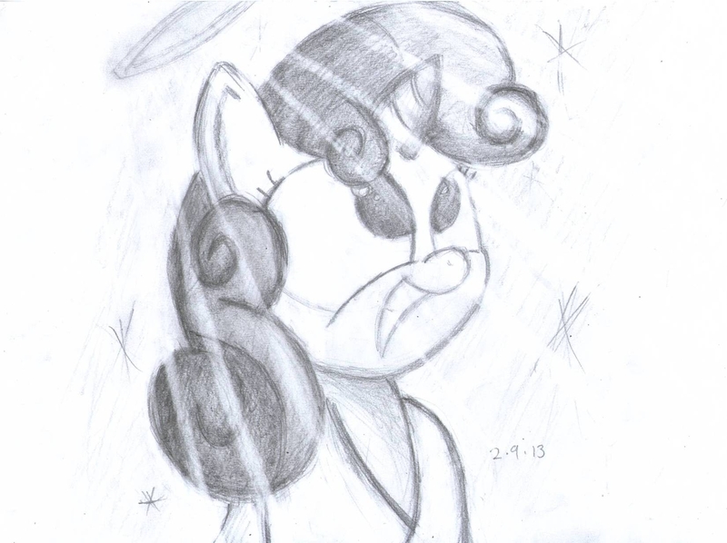 Size: 1650x1233 | Tagged: safe, artist:aemantaslim, derpibooru import, sweetie belle, cute, halo, monochrome, sketch, solo, traditional art