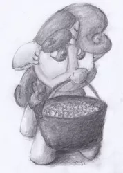 Size: 1661x2327 | Tagged: artist:aemantaslim, cute, derpibooru import, diasweetes, food, marshmallow, monochrome, mouth hold, safe, solo, sweetie belle, traditional art