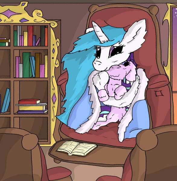 Size: 883x904 | Tagged: artist:firefanatic, cuddlestia, cute, derpibooru import, fluffy, hug, hug from behind, library, nuzzling, princess celestia, safe, starlight glimmer