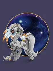 Size: 2629x3527 | Tagged: artist:arctic-fox, derpibooru import, feather, headdress, oc, oc:rish, raised hoof, safe, solo, space, stars, unofficial characters only, zebra