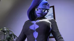 Size: 1920x1080 | Tagged: 3d, anthro, artist:more-useless-source, breasts, busty princess luna, buttons, clothes, derpibooru import, digital art, female, glasses, princess luna, shirt, source filmmaker, straining, suggestive, tight clothing, wardrobe malfunction