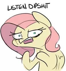 Size: 797x864 | Tagged: safe, artist:nobody, derpibooru import, fluttershy, pegasus, pony, angry, dipshit, female, frown, glare, listen here, looking at you, mare, open mouth, out of character, reaction image, simple background, sketch, solo, vulgar, white background