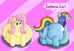 Size: 1280x874 | Tagged: artist:dullpoint, big belly, butt, derpibooru import, fat, fattershy, fluttershy, huge butt, large butt, morbidly obese, obese, plot, rainblob dash, rainbow dash, rainbutt dash, safe, the ass was fat, thunder thighs, tubby wubby pony waifu