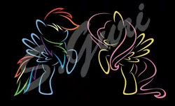 Size: 2850x1737 | Tagged: safe, artist:s.guri, derpibooru import, fluttershy, rainbow dash, minimalist, vector, watermark