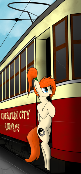 Size: 1164x2504 | Tagged: safe, artist:subway777, derpibooru import, oc, oc:ray muller, unofficial characters only, pegasus, pony, bipedal, manehattan, standing, tram