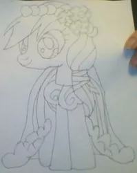 Size: 388x488 | Tagged: a canterlot wedding, artist:dcdavid28, bridesmaid dress, clothes, derpibooru import, dress, hand, human, irl, irl human, photo, rainbow dash, safe, traditional art, wedding dress