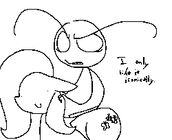 Size: 774x633 | Tagged: artist:the weaver, blatant lies, derpibooru import, dialogue, epic fail guy, eyebrows, fluttershy, horseback ride, human, irony, lineart, mane petting, monochrome, riding, safe, simple background, smiling, stick figure, white background