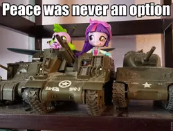 Size: 960x725 | Tagged: safe, derpibooru import, spike, twilight sparkle, dog, equestria girls, army, artillery, doll, equestria girls minis, eqventures of the minis, image macro, irl, m3 lee, m4 sherman, m7 priest, meme, military, photo, roflbot, sherman, spike the dog, tank (vehicle), toy, war