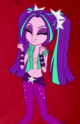 Size: 400x620 | Tagged: suggestive, derpibooru import, edit, edited screencap, editor:ah96, screencap, aria blaze, equestria girls, rainbow rocks, ariabetes, belly button, breasts, cleavage, cropped, cute, female, pigtails, solo, twintails