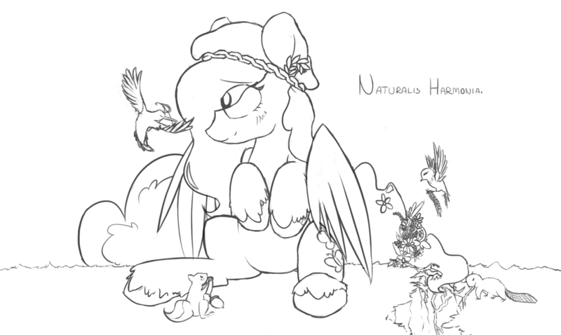 Size: 2000x1194 | Tagged: artist:woonasart, derpibooru import, flower, fluttershy, grayscale, hippie, monochrome, nature, oc, safe, sketch, solo