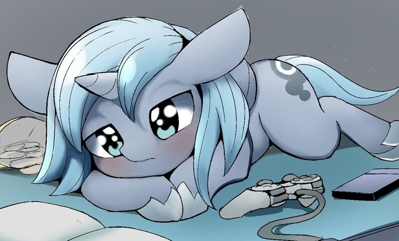 Size: 1024x619 | Tagged: artist:skippy_the_moon, controller, derpibooru import, filly, gamer luna, gamer woona, princess luna, prone, safe, solo, woona