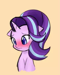 Size: 481x603 | Tagged: safe, artist:potzm, derpibooru import, edit, starlight glimmer, pony, unicorn, spoiler:s06, blushing, cropped, cute, female, floppy ears, glimmerbetes, looking down, mare, new hairstyle, solo, wavy mouth