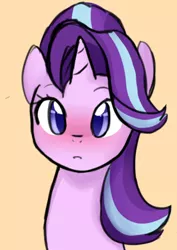 Size: 296x417 | Tagged: safe, artist:potzm, derpibooru import, edit, starlight glimmer, pony, unicorn, spoiler:s06, blushing, cropped, cute, female, glimmerbetes, mare, new hairstyle, solo