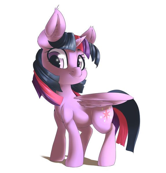 Size: 2784x2912 | Tagged: safe, artist:sourspot, derpibooru import, twilight sparkle, twilight sparkle (alicorn), alicorn, pony, female, head turn, looking at you, mare, simple background, solo, spread wings, standing, three quarter view, white background, wings