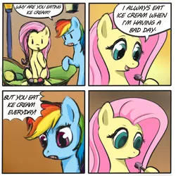 Size: 2000x2000 | Tagged: safe, artist:plotcore, derpibooru import, fluttershy, rainbow dash, ponified, pegasus, pony, colored pupils, comfort eating, comic, depressed, depression, empty eyes, female, food, ice cream, implied depression, mare, meme, no catchlights, realization, relatable, sad, sudden realization, thousand yard stare