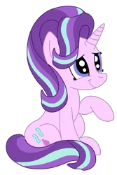 Size: 1936x2892 | Tagged: safe, artist:squipycheetah, derpibooru import, starlight glimmer, pony, unicorn, season 6, cute, glimmerbetes, happy, new hairstyle, raised hoof, simple background, sitting, smiling, solo, transparent background, vector