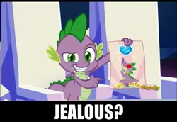 Size: 1278x878 | Tagged: derpibooru import, discovery family logo, dreamworks face, edit, edited screencap, image macro, meme, safe, screencap, spike, spike holding a paper, the crystalling