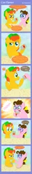 Size: 586x3085 | Tagged: safe, artist:crazynutbob, derpibooru import, oc, oc:fudge fondue, oc:pizza pockets, unofficial characters only, pony, biting, bucktooth, can, chomp, comic, next generation, offspring, parent:cheese sandwich, parent:pinkie pie, parents:cheesepie, siblings, tomato sauce, twins