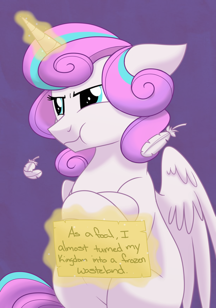 Size: 1400x2000 | Tagged: safe, artist:itstaylor-made, derpibooru import, princess flurry heart, alicorn, pony, the crystalling, :t, crossed hooves, feather, female, floppy ears, glare, grumpy, levitation, magic, mare, older, older flurry heart, pony shaming, pouting, shame, sitting, solo, telekinesis, that was fast