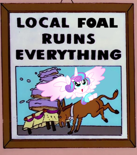 Size: 587x663 | Tagged: derpibooru import, donkey, flurry heart ruins everything, local mare ruins everything, meme, parody, princess flurry heart, safe, that baby sure does love mayhem, the crystalling, the simpsons