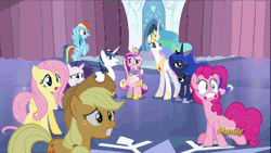 Size: 500x281 | Tagged: animated, applejack, cute, derpibooru import, discovery family, discovery family logo, flurrybetes, fluttershy, pinkie pie, princess cadance, princess celestia, princess flurry heart, princess luna, rainbow dash, rarity, safe, screencap, shining armor, the crystalling