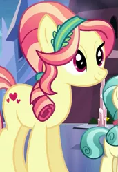 Size: 425x620 | Tagged: safe, derpibooru import, screencap, coral shores, ruby love, scarlet heart, crystal pony, pony, the crystalling, background pony, cropped, female, mare, solo focus