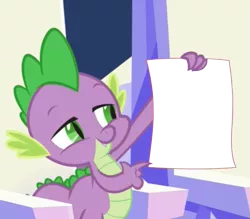 Size: 559x490 | Tagged: derpibooru import, edit, edited screencap, exploitable, forced meme, meme, safe, screencap, solo, spike, spike holding a paper, template, the crystalling