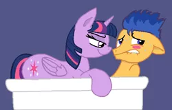 Size: 1786x1144 | Tagged: suggestive, artist:brony-commentator, derpibooru import, flash sentry, twilight sparkle, twilight sparkle (alicorn), alicorn, pony, bath, bathtub, bedroom eyes, female, flashlight, floppy ears, horny, imminent sex, lip bite, looking away, love, male, mare, nervous, romance, seductive, shipping, smiling, straight, sweat