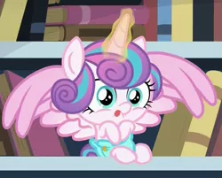 Size: 927x744 | Tagged: safe, derpibooru import, screencap, princess flurry heart, the crystalling, cloth diaper, cute, derpface, diaper, faic, flurrybetes, looking at you, magic, safety pin, silly face, solo, tongue out, weapons-grade cute