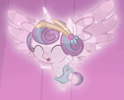Size: 999x805 | Tagged: safe, derpibooru import, screencap, princess flurry heart, crystal pony, pony, the crystalling, animated, baby, baby alicorn, baby flurry heart, baby pony, cloth diaper, cooing, crystal diaper, crystallized, cute, diaper, diapered, diapered filly, flurrybetes, foal, hairclip, happy, loop, open mouth, pink diaper, safety pin, smiling
