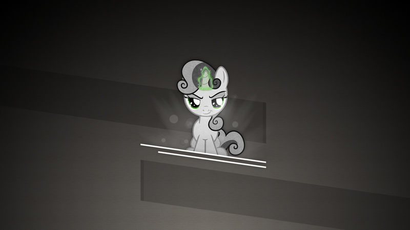 Size: 2560x1440 | Tagged: artist:ext109, artist:lahirien, derpibooru import, grayscale, looking at you, magic, monochrome, safe, simple background, sitting, smirk, sweetie belle, vector, wallpaper