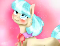 Size: 1524x1168 | Tagged: artist:fanaticpanda, blushing, coco pommel, cute, derpibooru import, heart, looking up, missing accessory, safe, solo