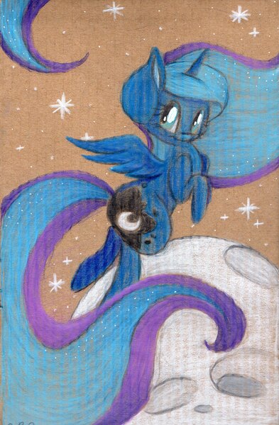 Size: 1622x2477 | Tagged: artist:cutepencilcase, cardboard, derpibooru import, moon, princess luna, safe, solo, traditional art