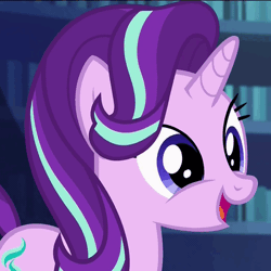 Size: 469x469 | Tagged: safe, derpibooru import, screencap, starlight glimmer, pony, unicorn, the crystalling, animated, cropped, cute, female, gif, glimmerbetes, happy, mare, open mouth, shaking, smiling, solo