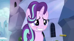 Size: 730x410 | Tagged: safe, derpibooru import, screencap, starlight glimmer, pony, unicorn, the crystalling, blushing, cute, daaaaaaaaaaaw, discovery family logo, female, glimmerbetes, mare, smiling, solo