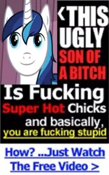 Size: 467x750 | Tagged: suggestive, derpibooru import, shining armor, pony, unicorn, the crystalling, advertisement, clickbait, fake ad, male, meme, porn ads, solo, stallion, text, this ugly son of a bitch, twily face, vulgar