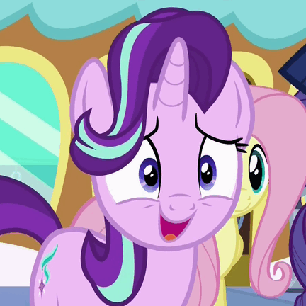 Size: 432x432 | Tagged: safe, derpibooru import, screencap, fluttershy, rarity, starlight glimmer, twilight sparkle, twilight sparkle (alicorn), alicorn, pony, unicorn, the crystalling, animated, cropped, cute, female, gif, glimmerbetes, laughing, mare, nervous, open mouth