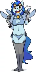 Size: 1634x3208 | Tagged: anthro, anthro oc, artist:furrgroup, bell, bell collar, belly button, blue underwear, bra, breasts, cat keyhole bra set, cat lingerie, cleavage, clothes, collar, crop top bra, derpibooru import, female, frilly underwear, gloves, goggles, lingerie, oc, oc:stormy skies, panties, pegasus, plantigrade anthro, side knot underwear, socks, solo, solo female, stockings, suggestive, thigh highs, underwear, unofficial characters only