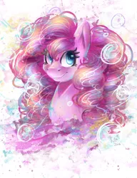 Size: 1000x1300 | Tagged: artist:karmamoonshadow, bubble, derpibooru import, pinkie pie, safe, smiling, solo