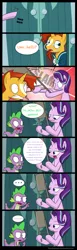 Size: 1700x5500 | Tagged: artist:pandramodo, bad end, chair, comic, derp, derpibooru import, dialogue, hitting, knock out, rekt, safe, spike, starlight glimmer, sunburst, sunburst abuse, sunburst's glasses, sunburst's robe, the crystalling, violence